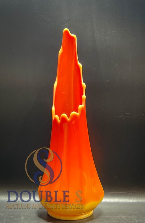 Orange Fluted Glass Vase, 15"