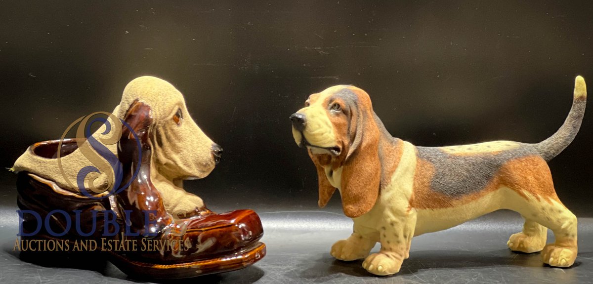 Ceramic Basset Hound Figurines with Shoe Planter
