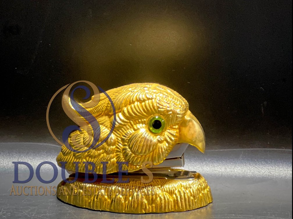 Vintage Ted Arnold Parrot Desk Stapler in Gold-Tone Finish