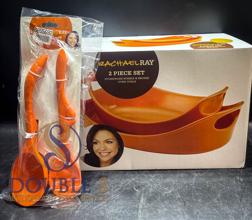Rachael Ray 2-Piece Stoneware Set with Orange Utensil Set