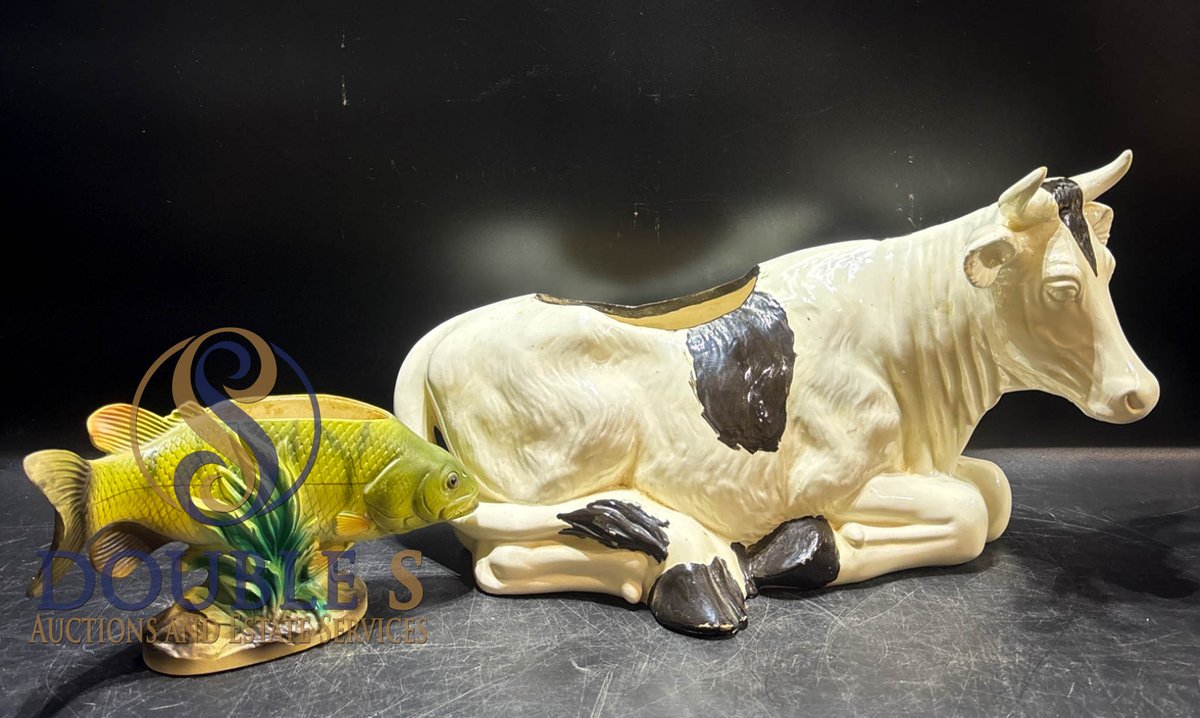 Ceramic Cow and Fish Shaped Planter Set