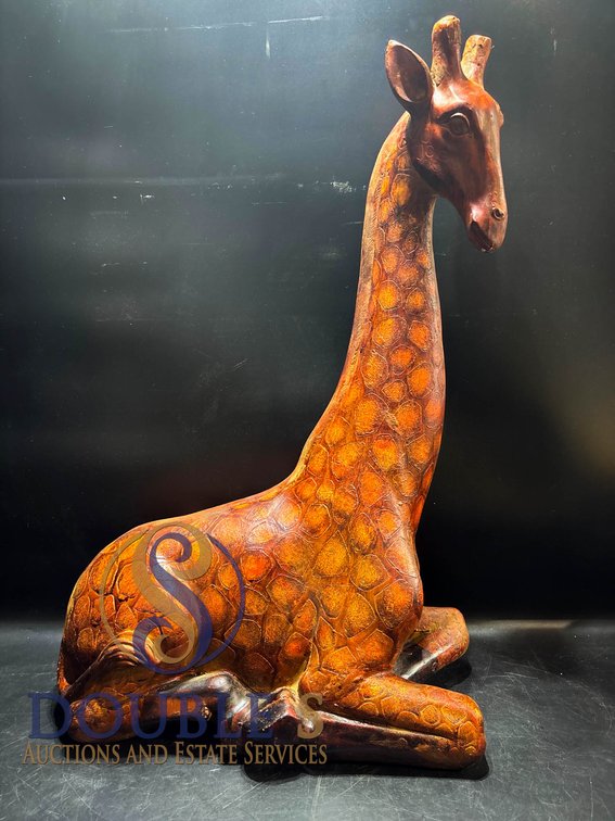 Handcrafted Sitting Giraffe Sculpture - 30 Inches Tall