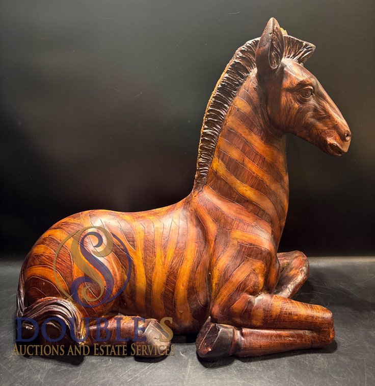Carved Wooden Zebra Figurine, 21” Tall, 22” Wide, 10” Length