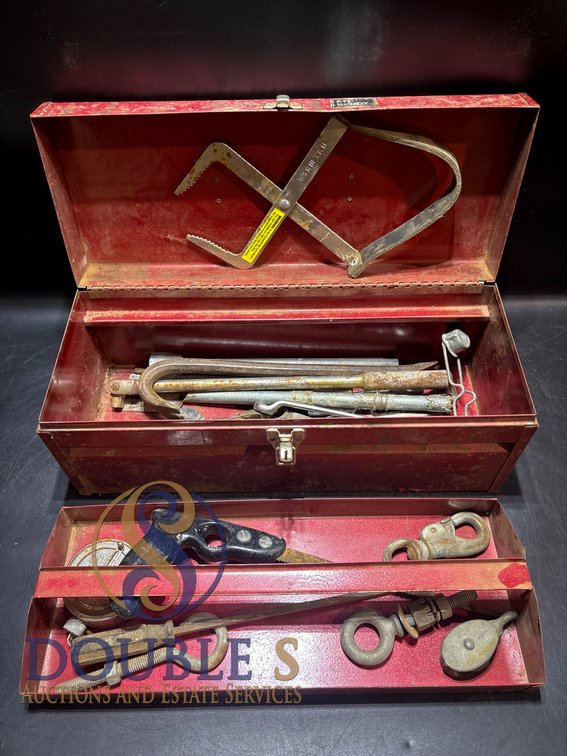 My Buddy Red Metal Toolbox with Assorted Tools, 7.5” x 19” x 8”