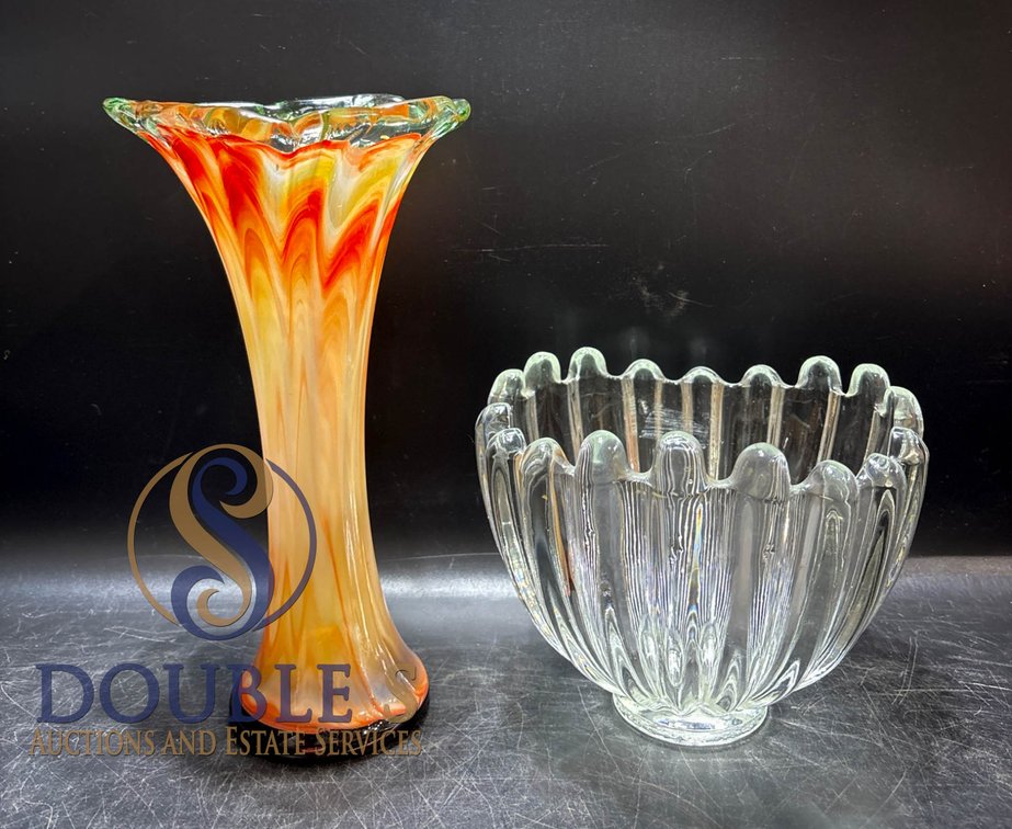 Blinko Glass Bowl and Swirled Glass Vase Set