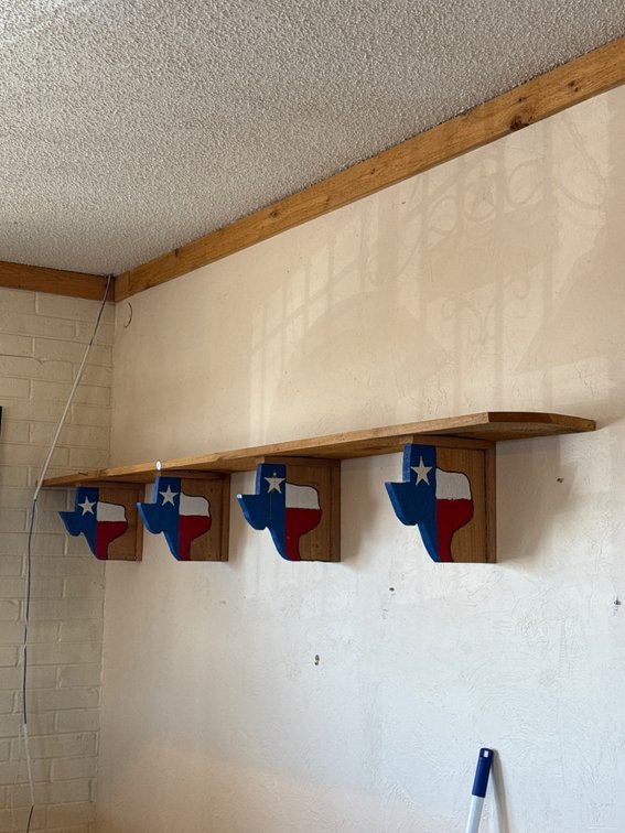 Wooden Wall-Mounted Shelf with Texas State Flag-Themed Supports