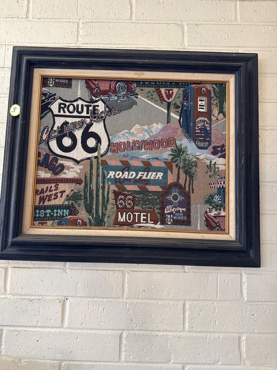Framed Tapestry Featuring Route 66 Landmarks