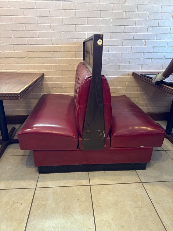 Red Vinyl Double-Sided Restaurant Booth with Button-Tufted Backrest