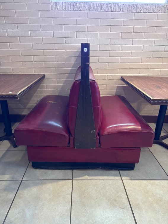 Red Leatherette Restaurant Booth with Wood Backrest and Tufted Back