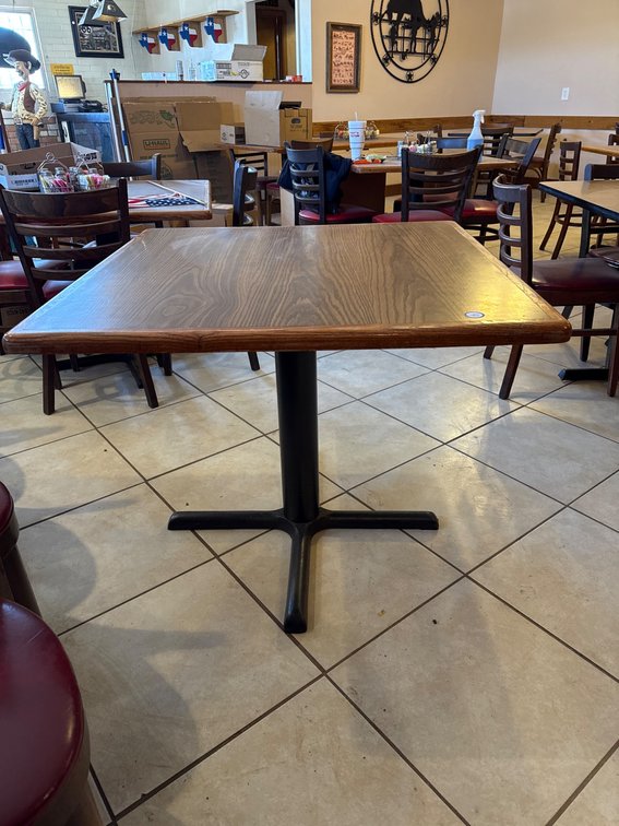 Square Wood Table with Black Metal Pedestal Base 36 inches square