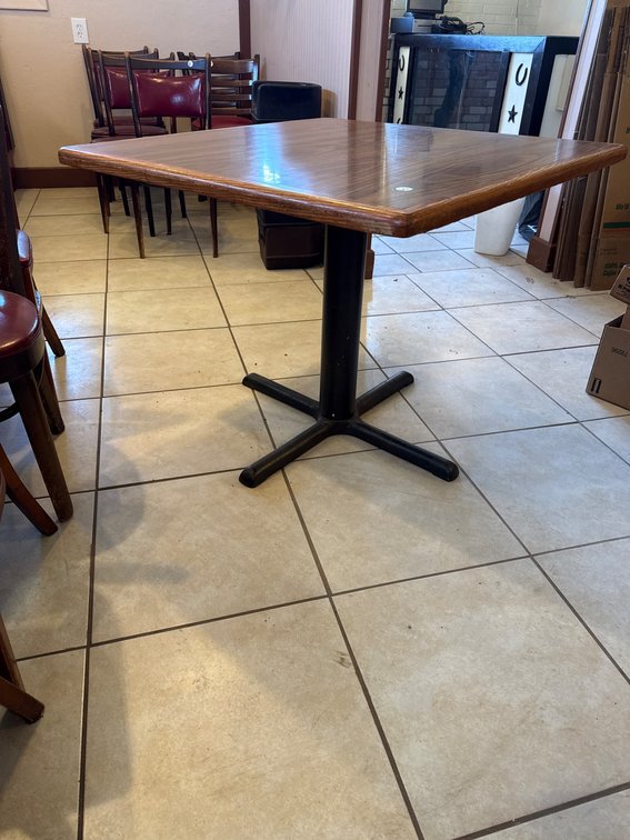 Square Table with Wood Top and Metal Pedestal Base 36 inches square