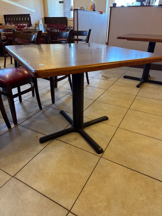 Square Wood Table with Metal Pedestal Base 36 inches square