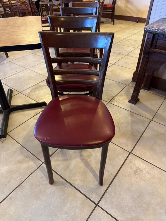 4 Wooden Chairs with Red Vinyl Seats