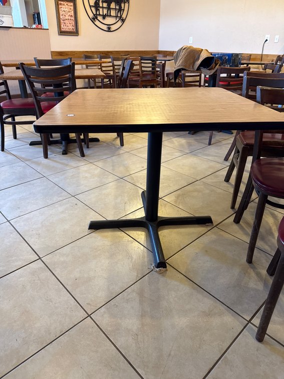 Square Table with Wood Top and Metal Pedestal Base 36 inches square