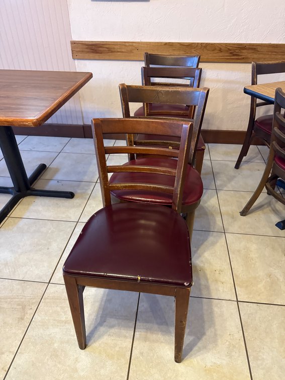 4 Wooden Chairs with Red Vinyl Seats