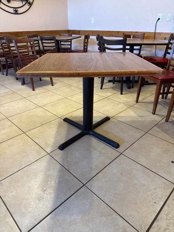 Square Wooden Table with Black Metal Base 36 inches square
