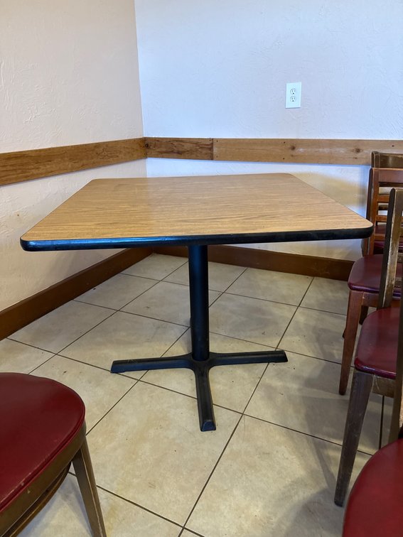 Square Laminate Top Table with Black Metal Base and X-Shaped Legs 36 inches square