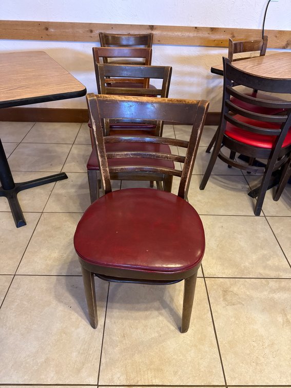 Wooden Dining Chairs With Red Vinyl Cushions