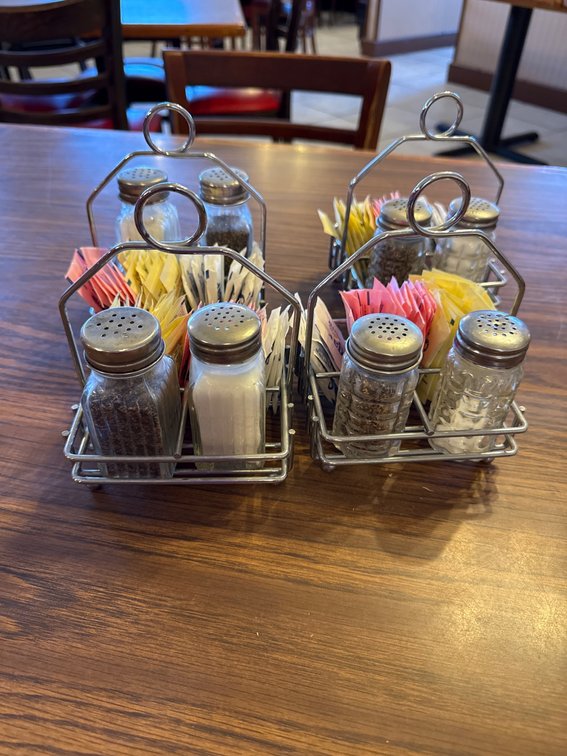 Four Restaurant-Style Condiment Caddies with Shakers