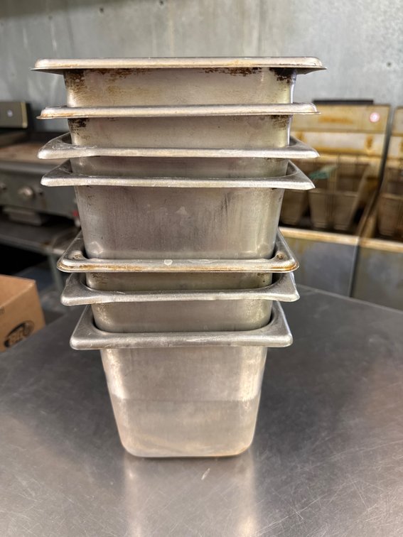 7 Stainless Steel Food Pans with Flat Rims 6 x 7