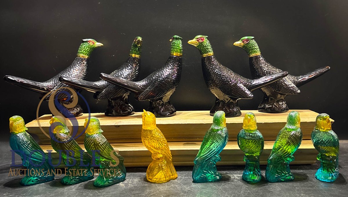 13 Avon Decanter Bottles Featuring 5 Pheasants and 8 Parakeets