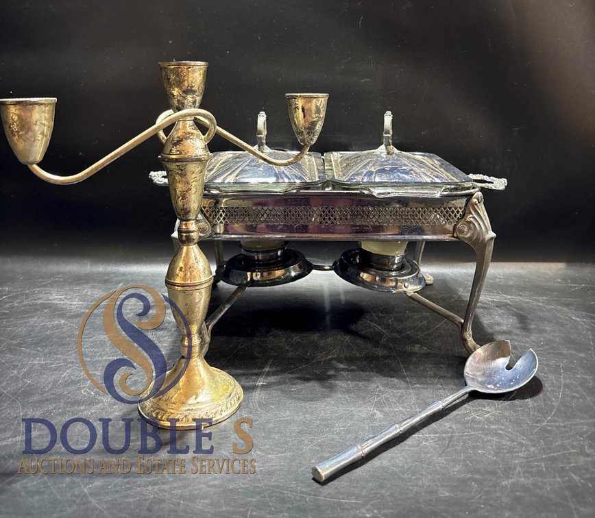 Sterling Silver Dolphin Creation Candelabra and Silver-Plated Chafing Dish Set