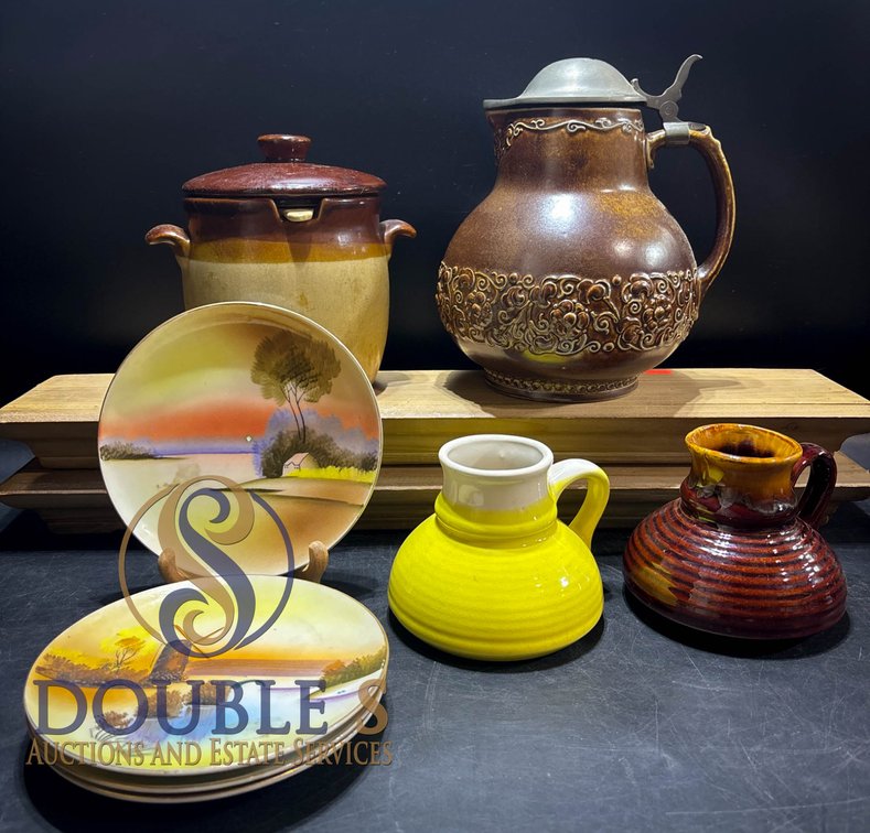 Ceramic Items Including Reinhold Merkelbach Pitcher and Hand-Painted Plates