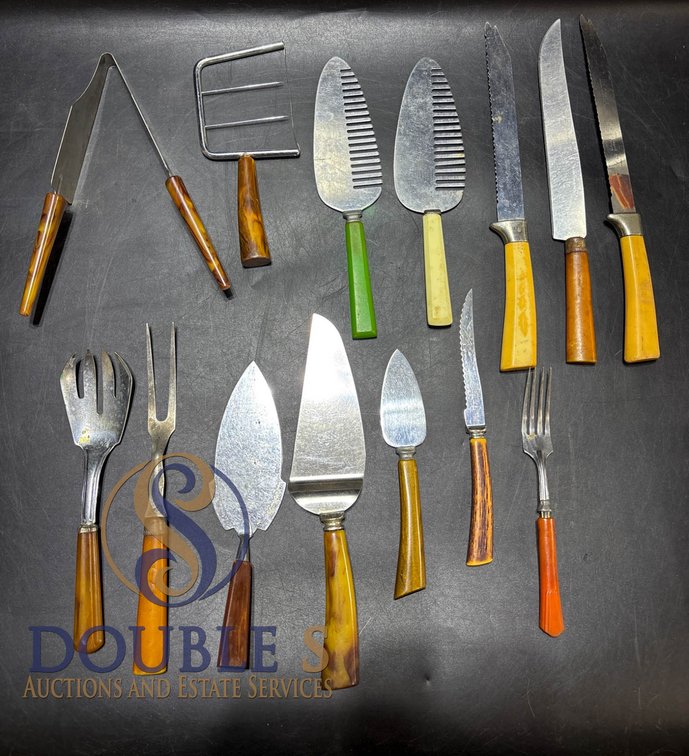 Vintage Kitchen Utensils with Bakelite and Wood Handles
