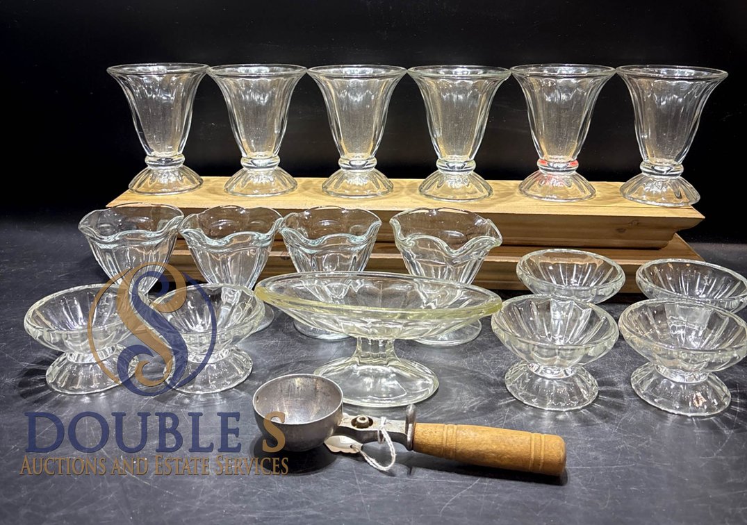 Vintage Glass Dessert Ware with Ice Cream Scoop
