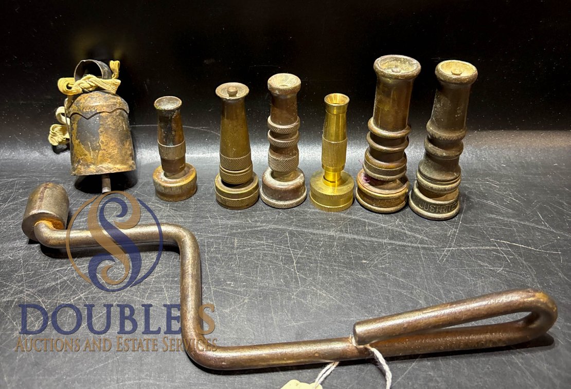 Antique Brass Nozzles, Cowbell, and Wrench