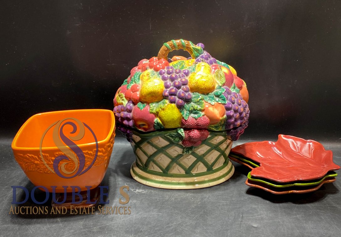 Raymond Waites Ceramic Lidded Jar and Autumn-Themed Dishware