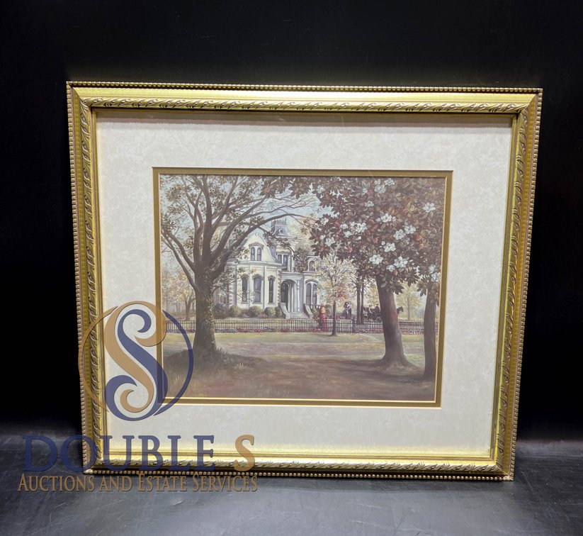 Framed Print of a Building Scene in Gold-Tone Frame, 17x19 Inches