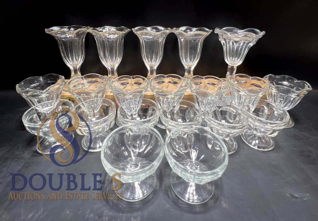 Clear Glass Dessert and Sundae Dishes in Various Sizes