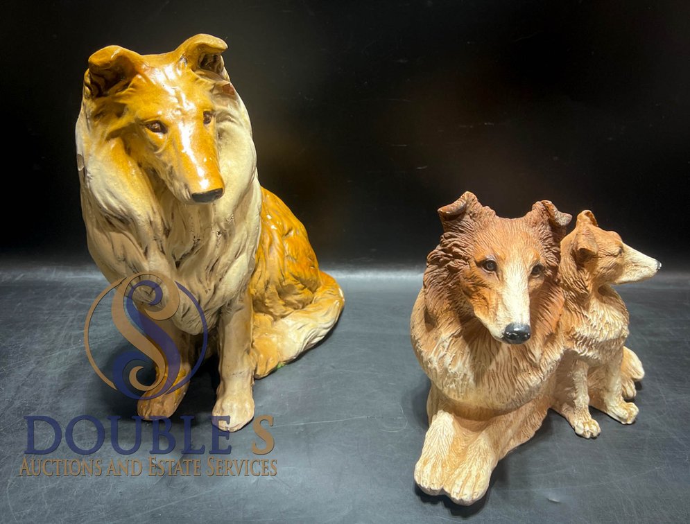 Collie Dog Figurines in Painted Ceramic