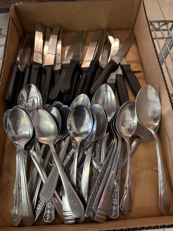 Steak Knives and Serving Spoons with Mixed Handles
