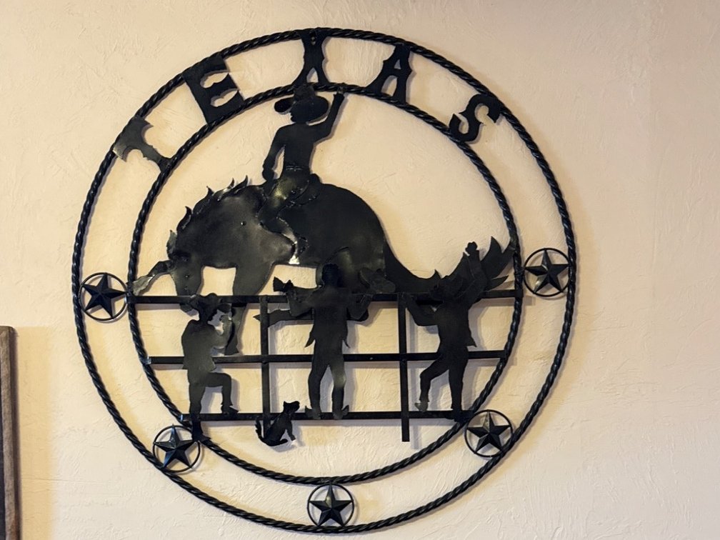 Large Metal Texas Sign Featuring Cowboy and Rodeo Scene 48 inches