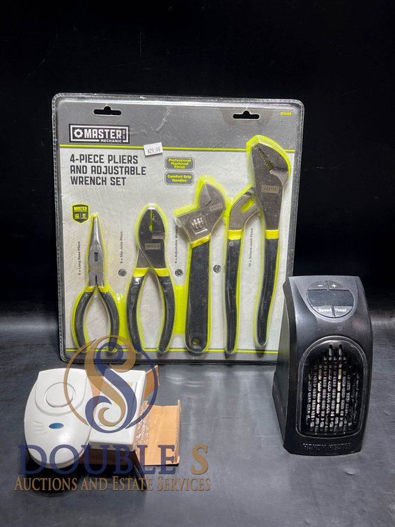 Handy Heater, 4-Piece Master Mechanic Wrench Set, and Wireless Doorbell Set