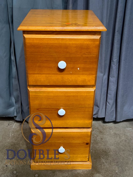 Three-Drawer Wood Storage Cabinet with White Knobs