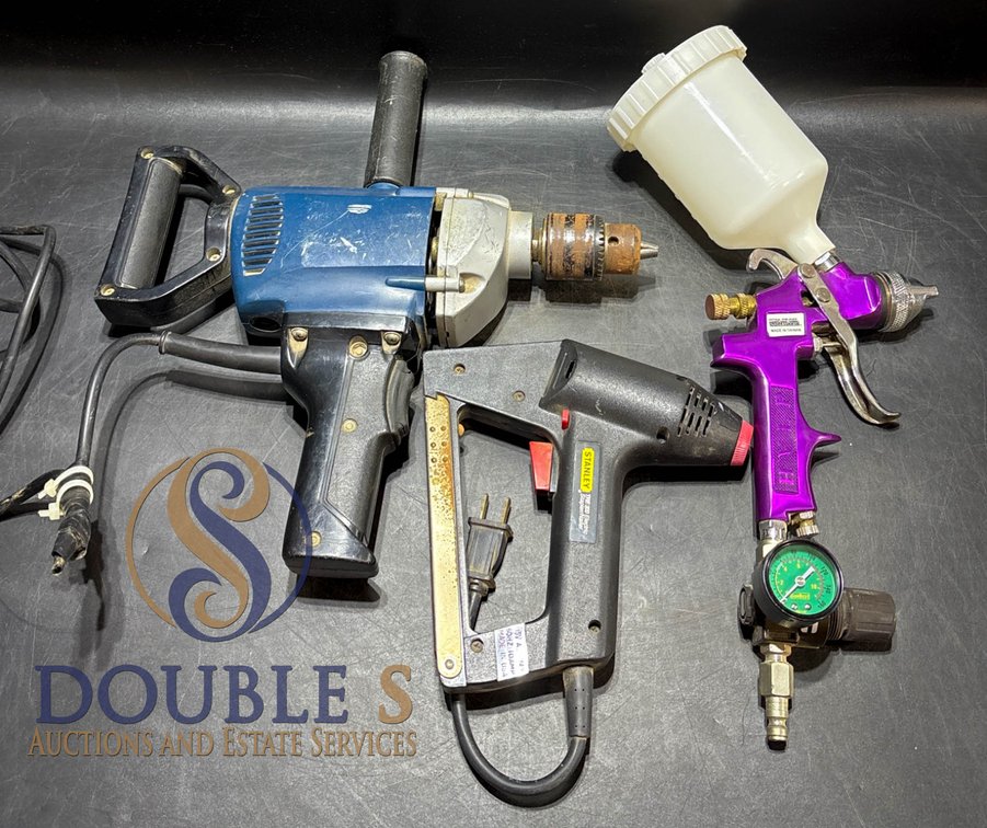 Three Electric and Pneumatic Tools Including a Central HVLP Spray Gun