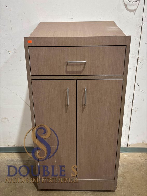 Wooden Podium on Wheels with Storage and Slanted Top