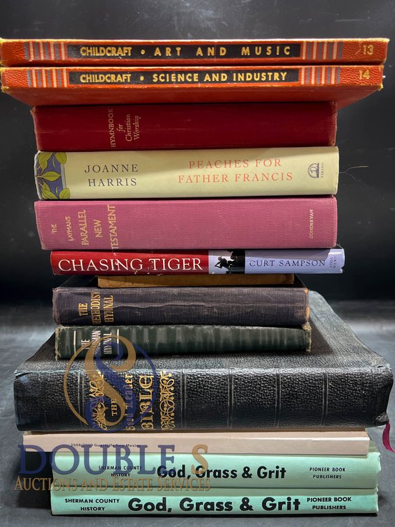 Books Including Childcraft, Holy Bible, and Others