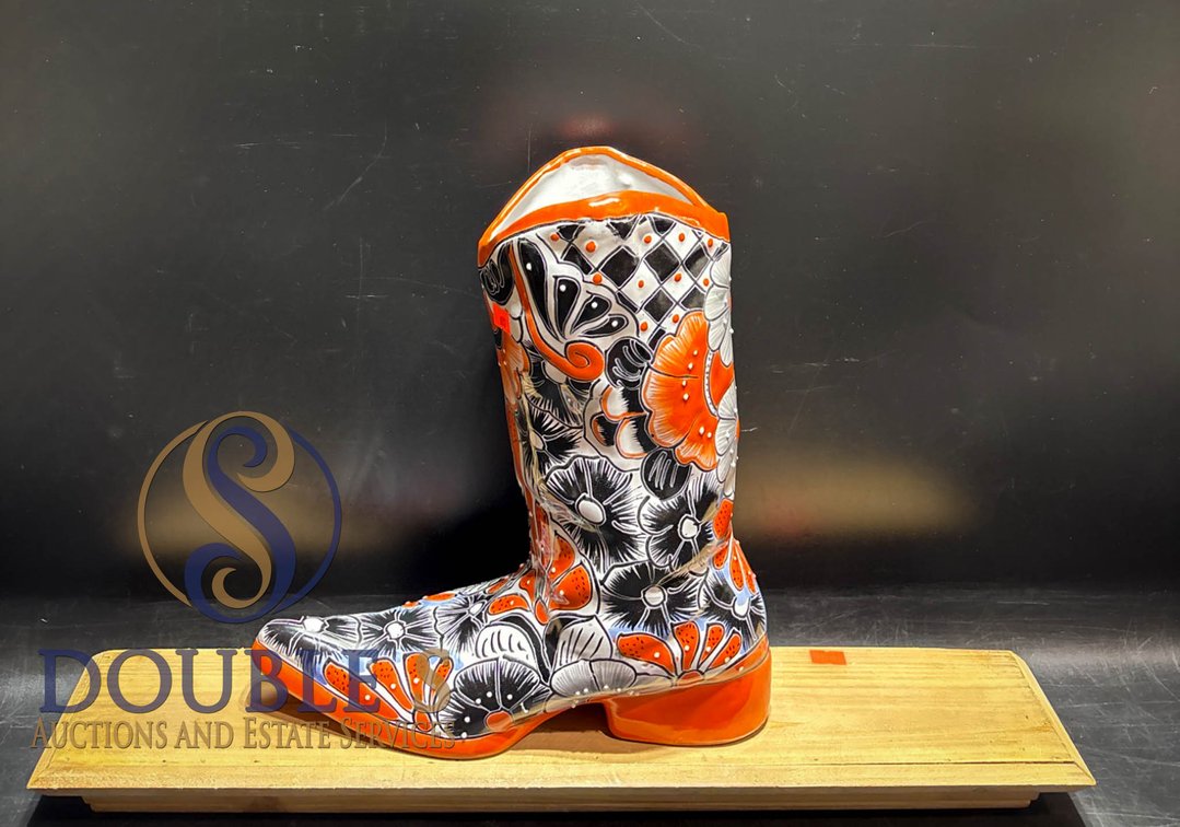 Hand-Painted Ceramic Boot Vase with Floral Design