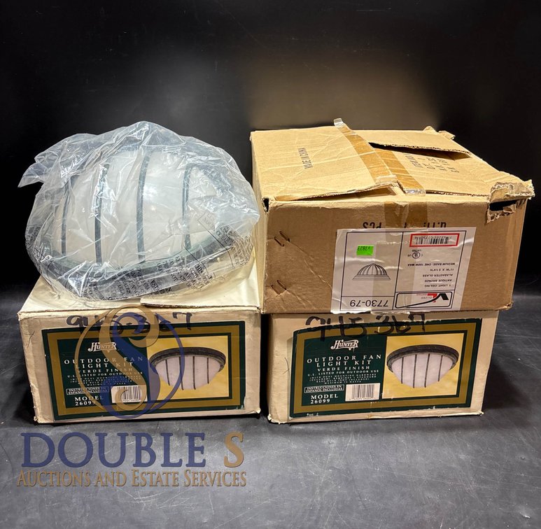 Two Ceiling Light Fixtures: Hunter Outdoor Fan Kit and Volume Lighting Fixture