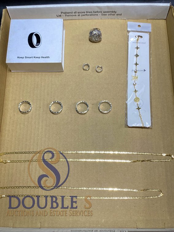 Jewelry Lot with Sterling Silver-Plated Rings and Chains