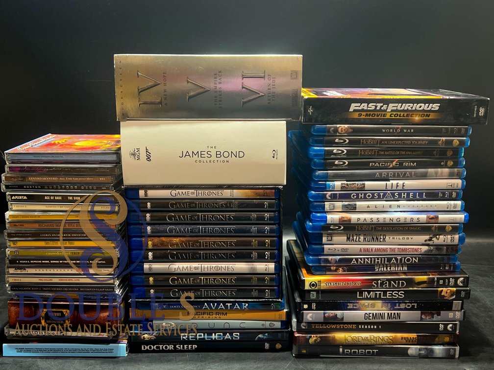 DVDs, Blu-rays, and CDs Featuring Various Films and Music Albums