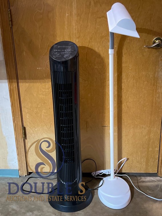 OttLite White Floor Lamp and OmniBreeze Tower Fan