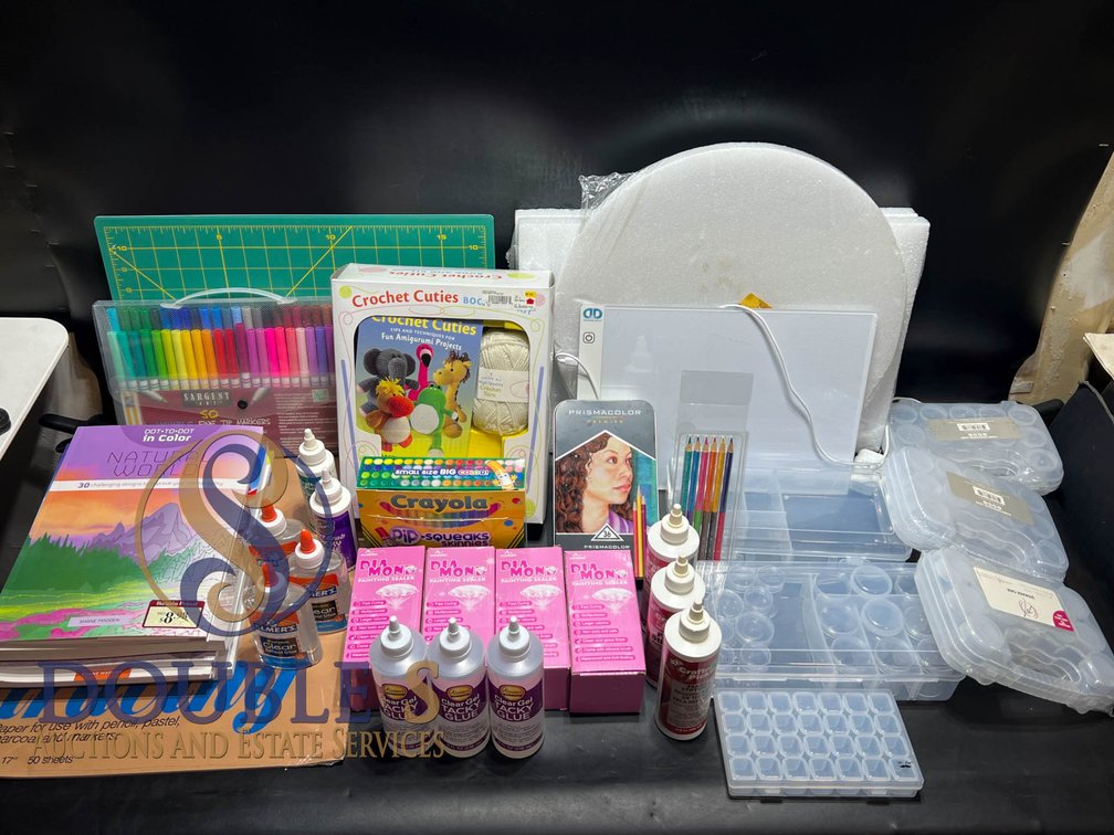 Craft Supplies, Including Storage Cases, Foam Pieces, Coloring Books, and Art Supplies