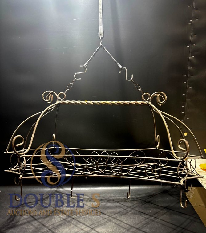 Wrought Iron Hanging Pot Rack With Scrollwork