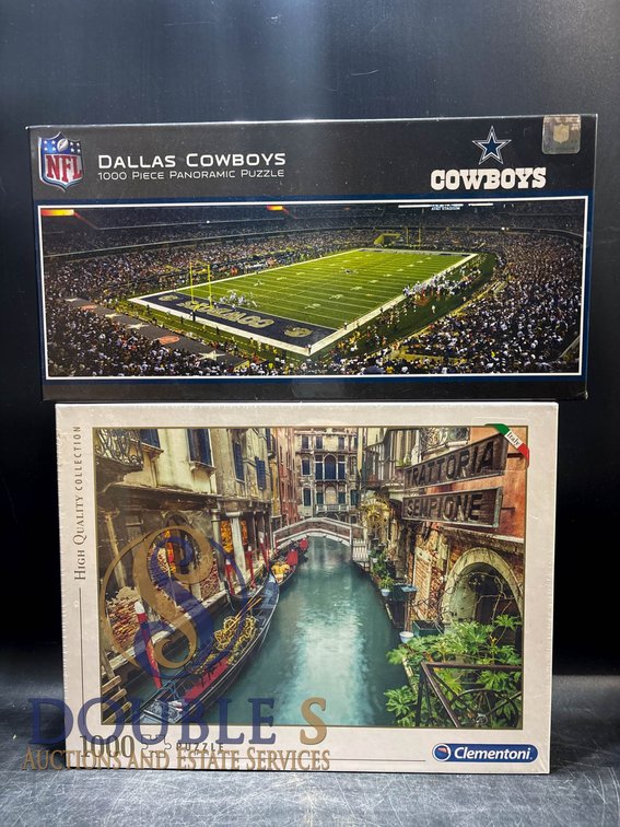 Two Unopened Jigsaw Puzzles: Dallas Cowboys NFL 1000-Piece Panorama Puzzle and Clementoni High-Quality 1000-Piece Venice Puzzle