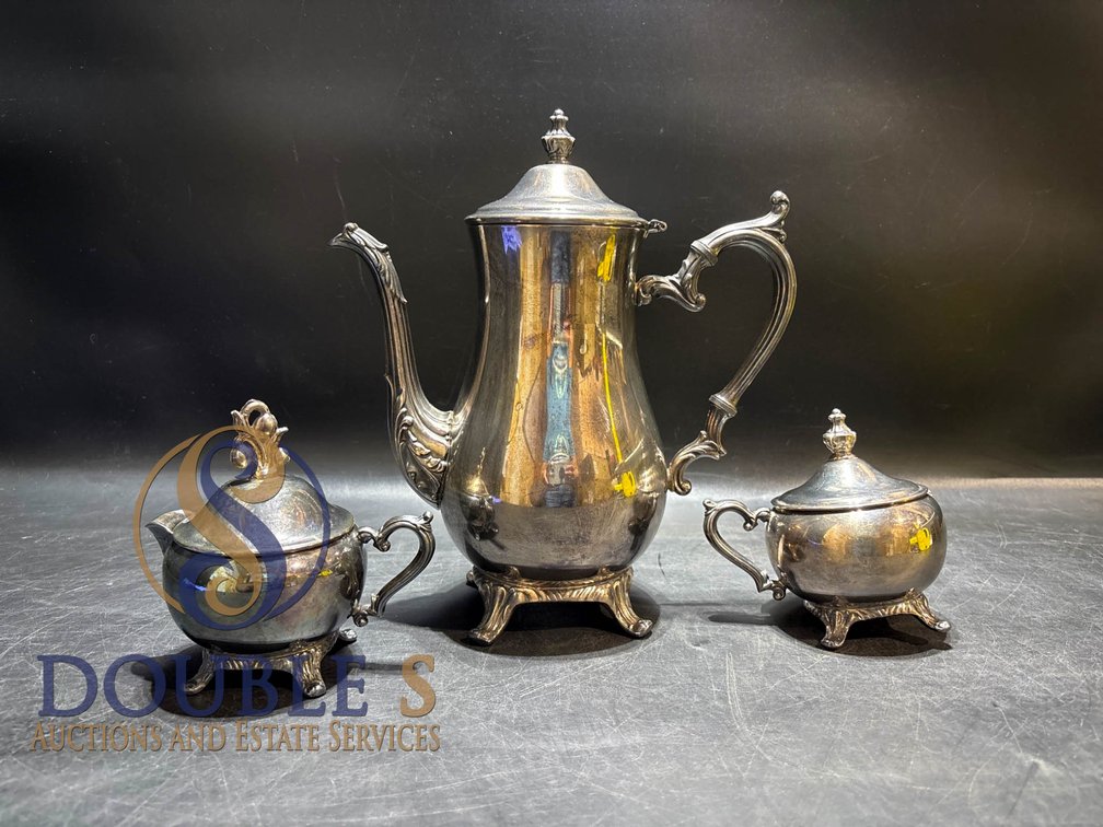 Wm. Rogers Silver-Plated Coffee Pot, Creamer, and Sugar Bowl Set